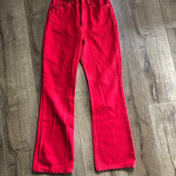 red high waisted flare pants